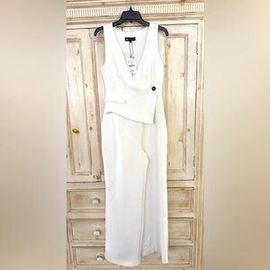 ZARA with Asymmetric Crepe Vest Jumpsuit Ecru. Zipper on the side. 58” tall.